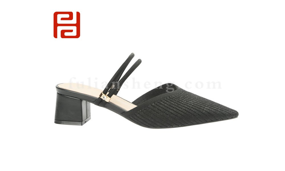 jucaikcp一字带凉鞋 女夏季尖头拖鞋中跟一脚蹬凉鞋图片