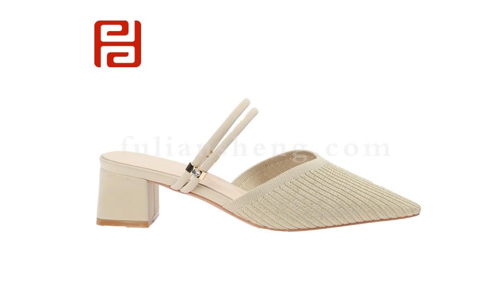 jucaikcp一字带凉鞋 女夏季尖头拖鞋中跟一脚蹬凉鞋图片