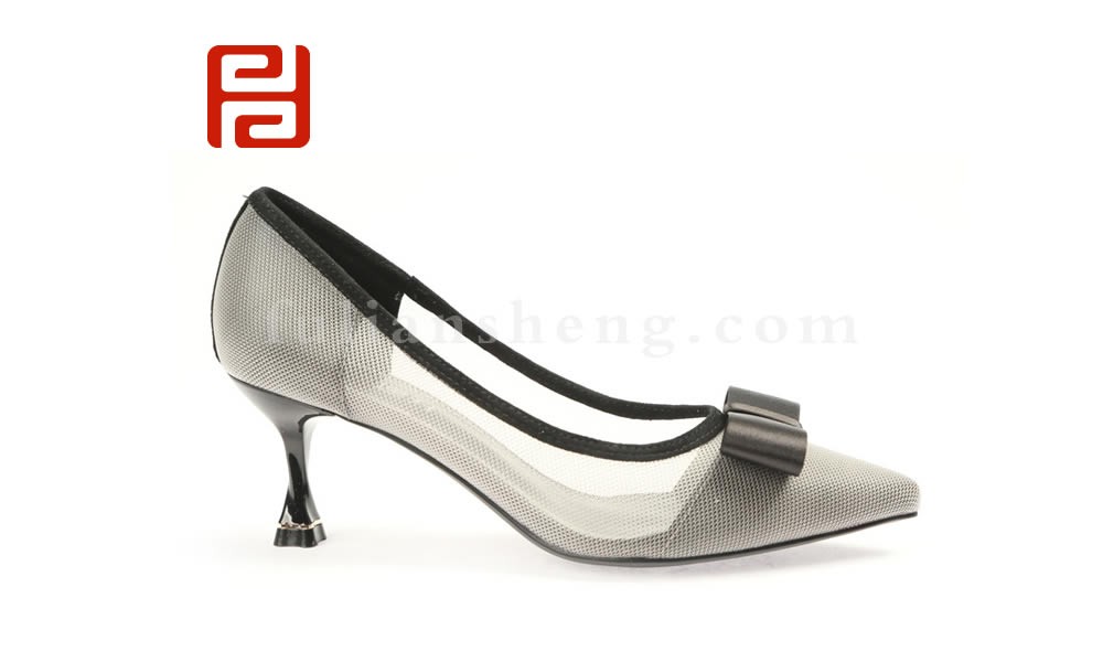 jucaikcp黑色蝴蝶结网纱高跟鞋 女尖头细跟镂空工作单鞋图片