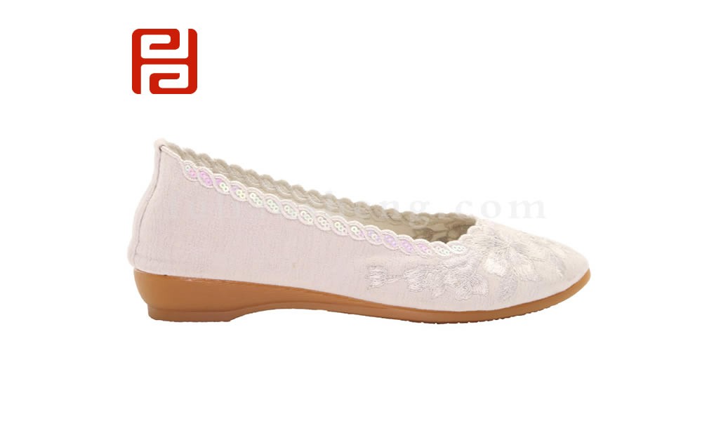 jucaikcp夏款女士刺绣坡跟亚麻透气浅口老北京布鞋图片