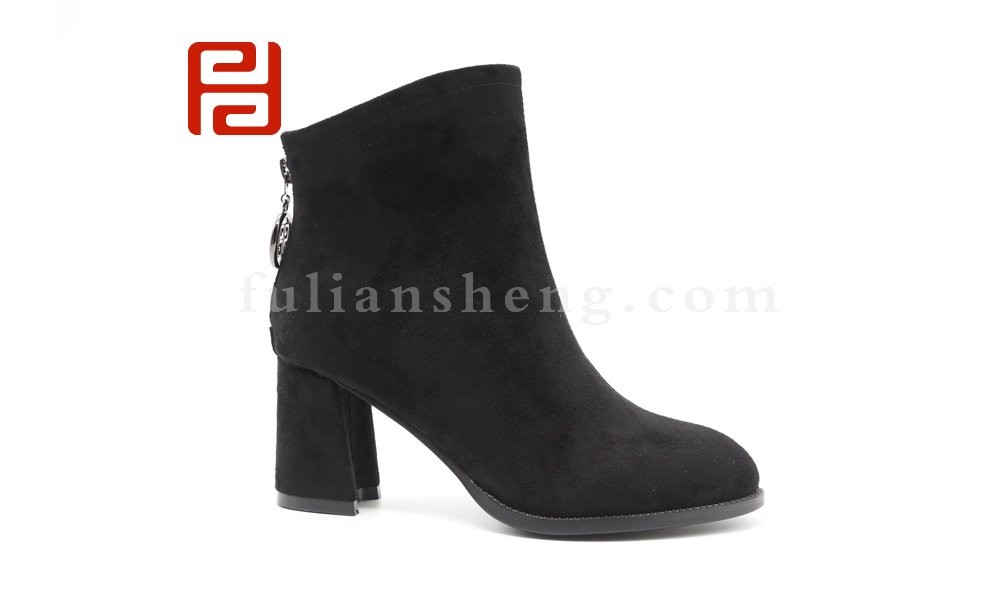 jucaikcp高跟短靴女秋新款粗跟拉链棉麻舒适女鞋图片