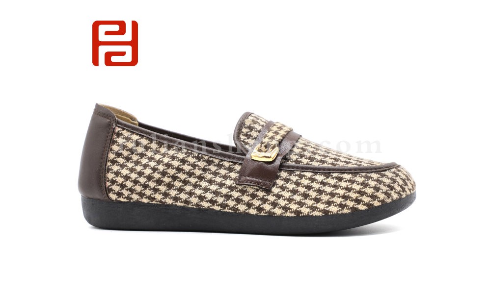 舒适休闲女鞋格子布面料棉麻里布春季单鞋女鞋