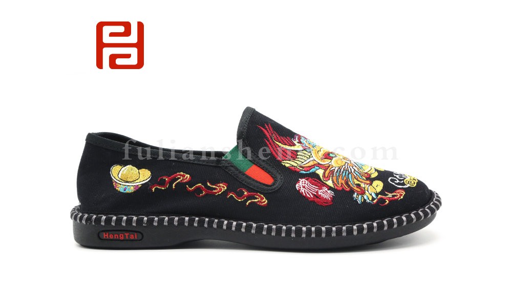 jucaikcp老北京布鞋春男刺绣社会鞋子懒人一脚蹬潮流中国风图片