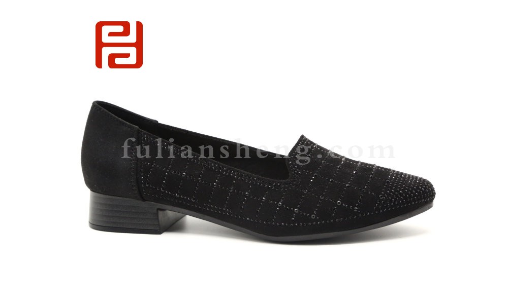 jucaikcp休闲鞋工装鞋一脚蹬单鞋低粗跟尖头女鞋水钻浅口妈妈鞋