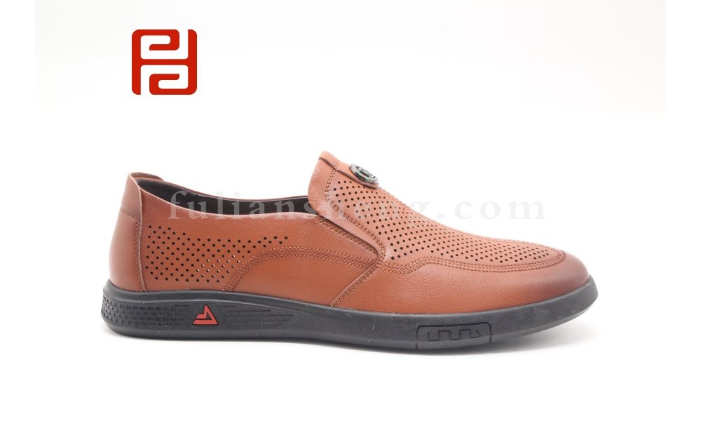 jucaikcp夏季休闲商务男鞋棕色黑色打孔透气舒适套脚鞋图片