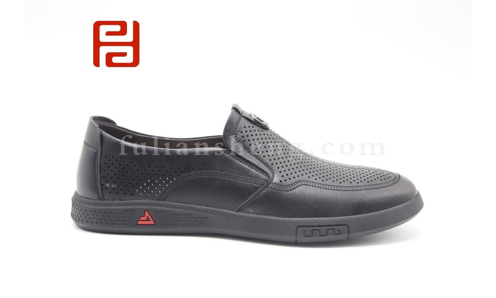 jucaikcp夏季休闲商务男鞋棕色黑色打孔透气舒适套脚鞋图片