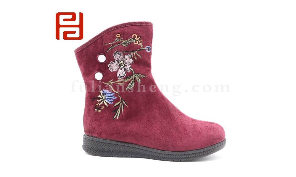 jucaikcp老北京布鞋冬加绒中国风刺绣女款短靴图片
