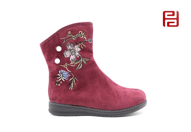 jucaikcp老北京布鞋冬加绒中国风刺绣女款短靴