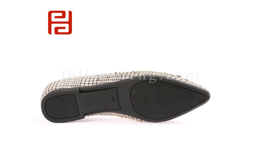 jucaikcp民国风格子布单鞋女镶钻浅口尖头鞋平底瓢鞋(图3)