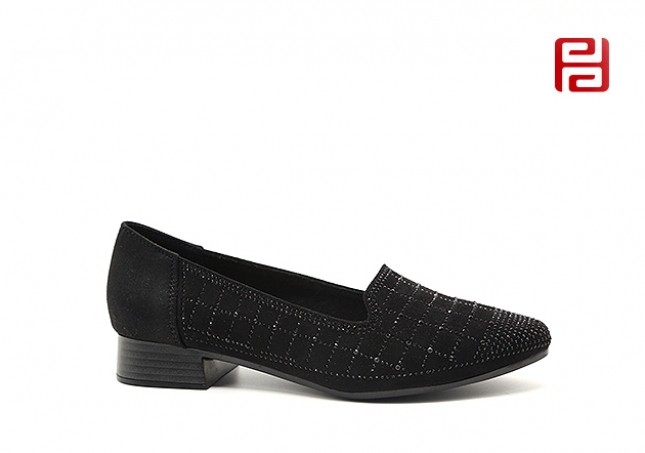 jucaikcp休闲鞋工装鞋一脚蹬单鞋低粗跟尖头女鞋水钻浅口妈妈鞋